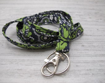 Green and Navy Floral Fabric Lanyard for Teachers or Students | Back to School Gift | ID Badge Holder | Teacher Gift | Teacher Lanyard