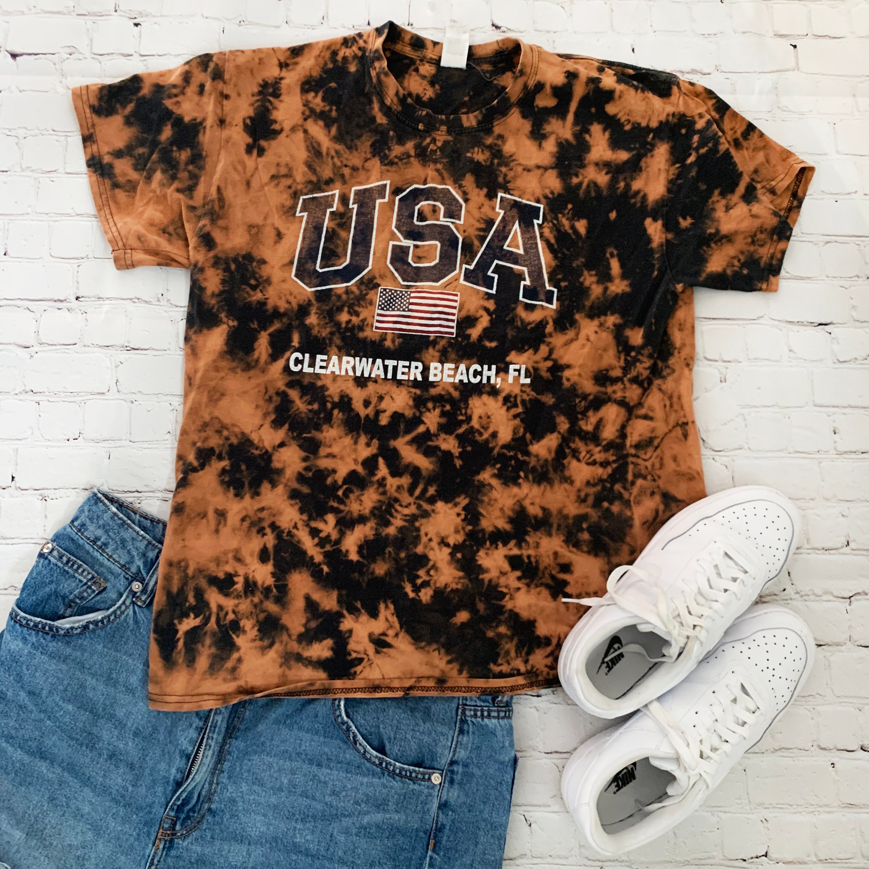 USA Navy Blue Bleach Dye Tshirt Etsy