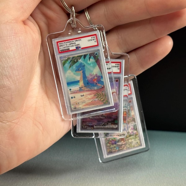 Mini Custom Graded Trading Card Keychain - Eevee, Charizard, Pikachu, and More!