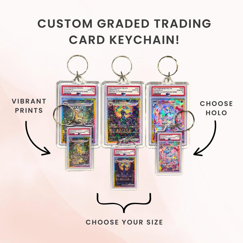 Mini Custom Graded Trading Card Keychain - Eevee, Charizard, Pikachu, and More! image 2