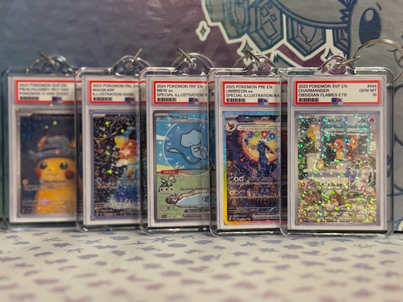 Mini Custom Graded Trading Card Keychain - Eevee, Charizard, Pikachu, and More! image 4