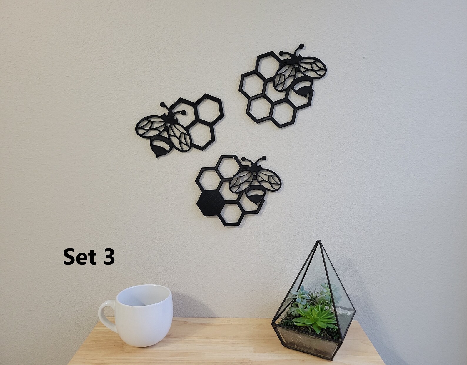 kitchen wall art | bee art print | honey bee decor |... Bee Honeycomb Wall Art | Three Honeycomb Bee Wall Art | Honey Bee Wall ...