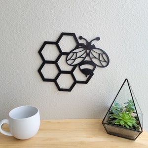 Bee Honeycomb Wall Art | Six Hollow Honeycomb Bee Wall Art | Honey Bee Wall Art | Bumble Bee Wall Art | Cute Bee Art | Cute Home Decor