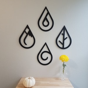 Four Elements Wall Decor | Home Decor | 3D Printed Wall Art | Nature Signs | Hanging Wall Art | Fire, Earth, Water, Air