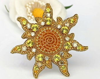 Embroidered sun brooch  Sun jewelry  Amulet sun  Slavic jewelry  Gold Celestial Sun Amulet