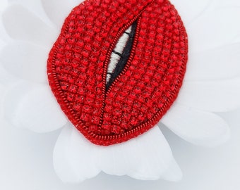 Anatomical brooch lips - Embroidered brooch - Red lips - Handmade brooch