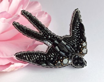 Swallow brooch Handmade jewelry Beaded brooch Bird brooch Bird lover Embroidery brooch