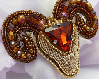 Aries Zodiac Brooch: Handmade Beaded Embroidery Jewelry