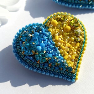 Brooch heart Ukraine  Yellow and blue flag  Handmade brooch  Embroidered brooch  Handmade jewelry