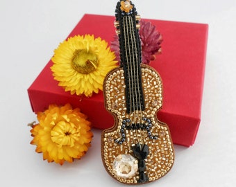 Cadeau voor muzikant Viool kralen broche Muziekinstrument broche Kleine gouden viool broche Broche voor muzikant