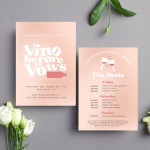 Vino Before Vows Bachelorette Invite and Itinerary // Editable Template