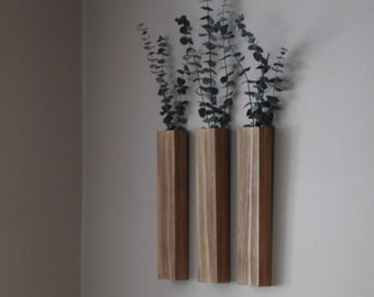 Slim Wood Wall Pocket with Eucalyptus Stems