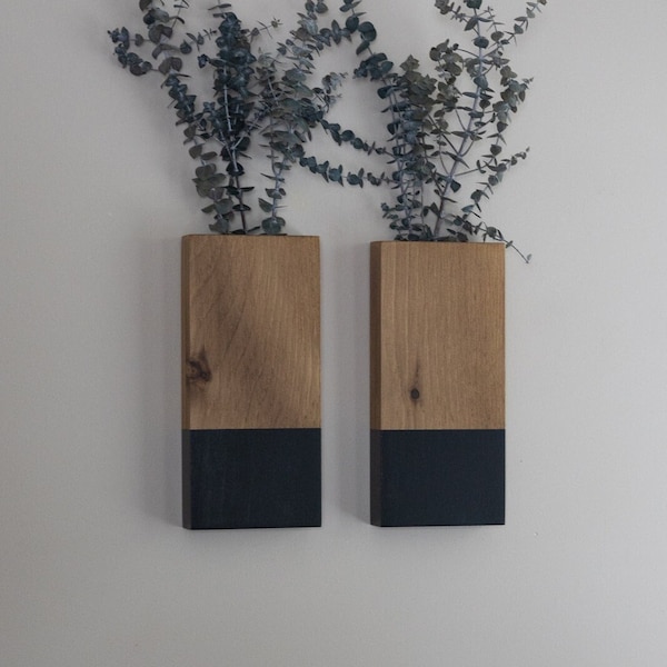 Wood Wall Pocket 12 Inch Dip Painted | Wood Hanging Vase for Greenery or Dried Flowers