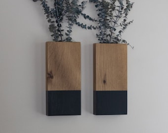 Bolsillo de pared de madera pintada a mano: Jarrón colgante de 12 pulgadas