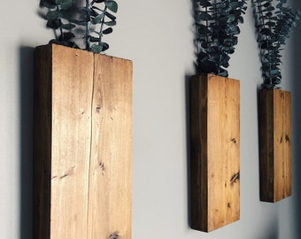 Wood Wall Pocket 12 Inch | Wood Hanging Vase for Greenery or Dried Flowers