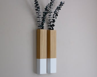 Slim Wood Wall Pocket Dip Paint with Eucalyptus Stems