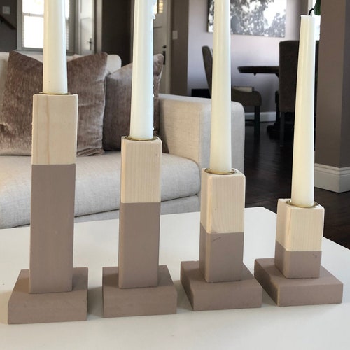 Taper Candle Holder Set of Four Wood Candlesticks Etsy