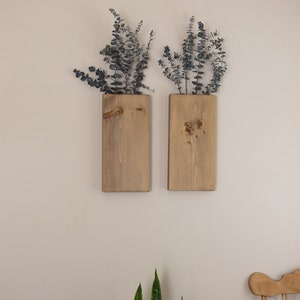 Large Wood Wall Pocket Wood Hanging Vase for Greenery or image 5
