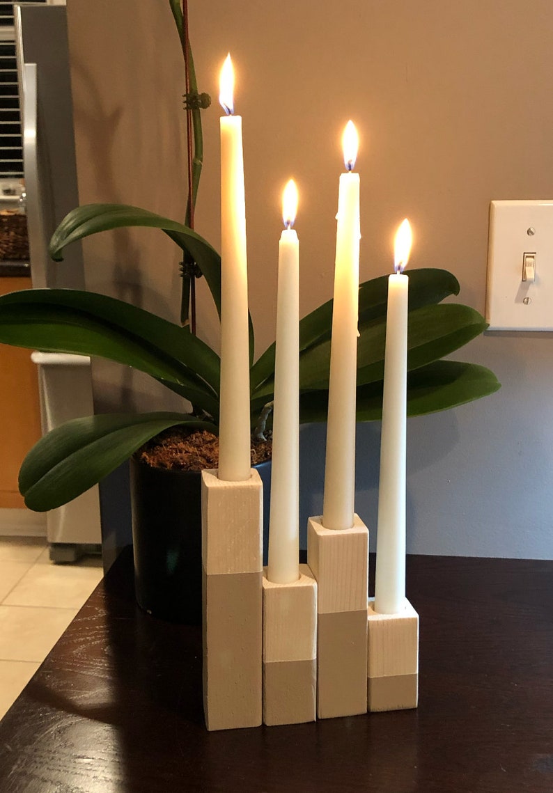 Taper Candle Holder Set of Four Wood Candlesticks Etsy