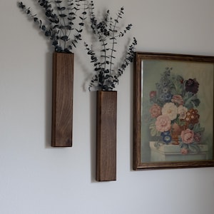 Slim 12 Inch Walnut Wall Pocket with Preserved Eucalyptus