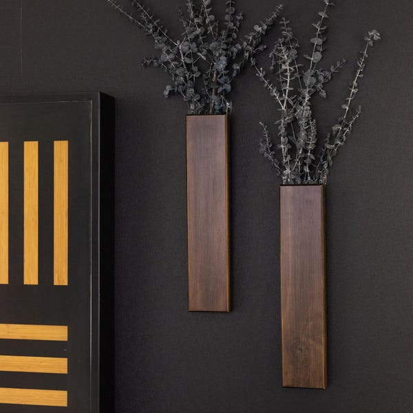 Long Slim 16 Inch Wood Wall Pocket with Preserved Eucalyptus