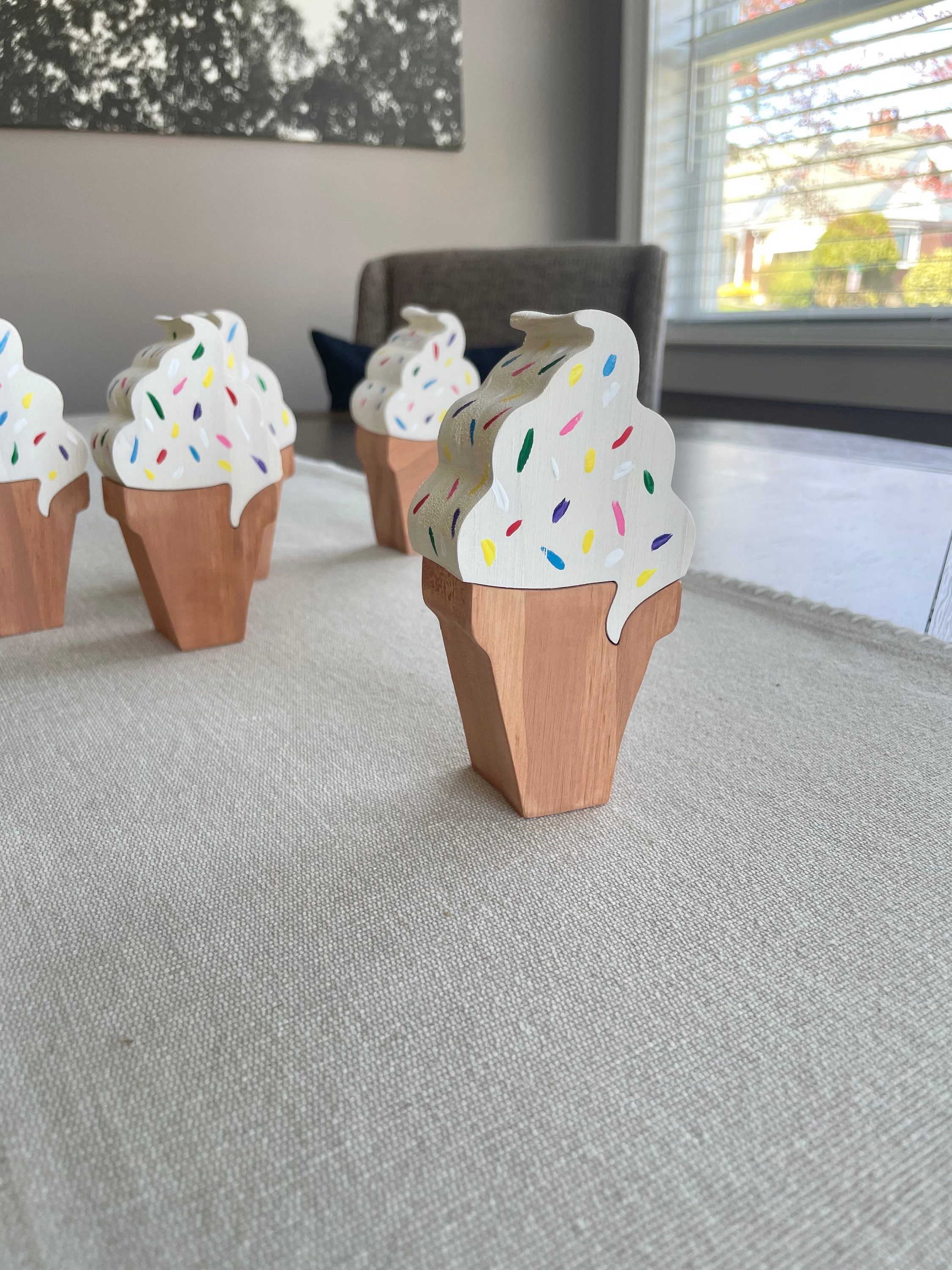 Wood Ice Cream Cone with Sprinkles | Set of Two