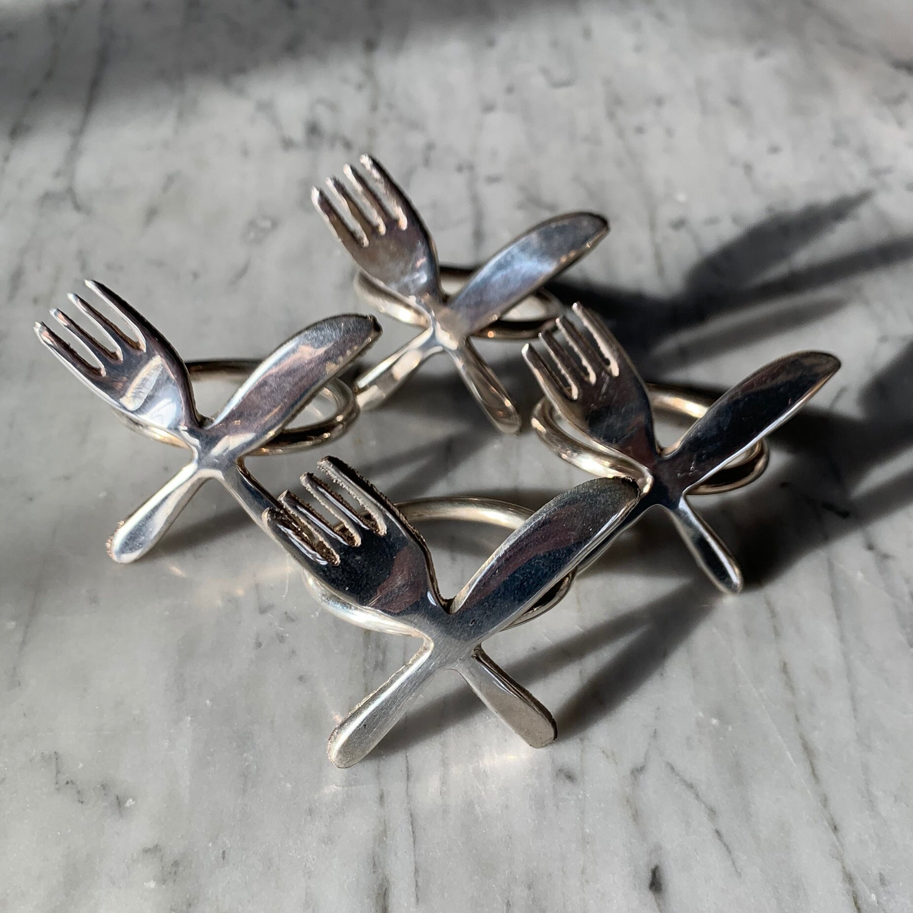 Napkin Rings crossed knife and fork design Etsy.de