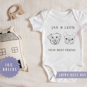 New Best Friend Onesie®, Custom Dog Breed Onesie®, Personalized Dog Name Baby Onesie®, Baby Shower gift, Pregnancy Announcement gift