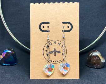 Iridescent Heart Dangle Earrings