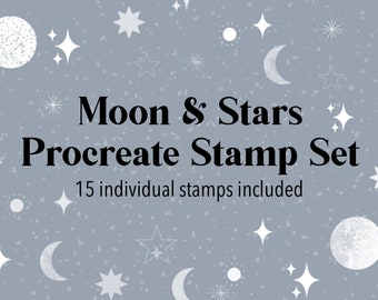 Procreate Moon and Star Stamp/Brush Set | Digital Download | 15 Stamp Bundle
