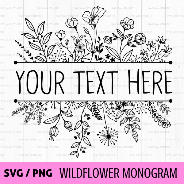 Blumenrand svg, Blumenrahmen svg, Blumenrand svg, geteiltes Monogramm svg, Blumenmonogramm svg Wildblumen svg, Hand gezeichnet svg, Blumen svg