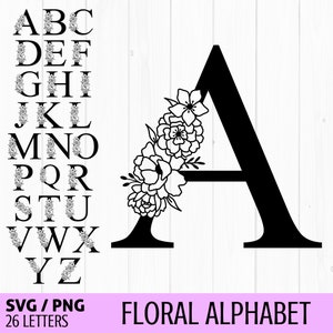 Bloemen alfabet svg png, bloem brieven svg, bloemen bruiloft svg, bloemen brieven svg, bloemen brief svg, botanische svg