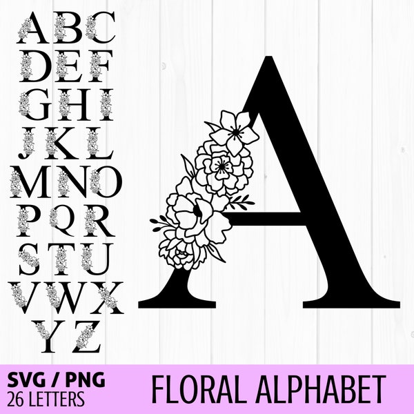 Floral alphabet svg png, flower letters svg, floral wedding svg, floral letters svg, floral letter svg, botanical svg