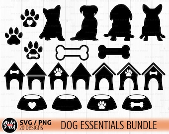 犬の svg バンドル、犬の足跡 svg、子犬 svg、犬小屋 svg、犬の骨 svg、犬のクリップアート、足跡 svg、Cricut および Silhouette 用のカット ファイル