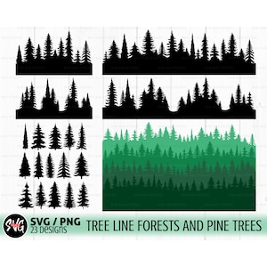 Svg forêt, pin svg, arbre de Noël svg, svg de la limite des arbres, svg forêt, svg nature, silhouette d'arbre, fichier coupé