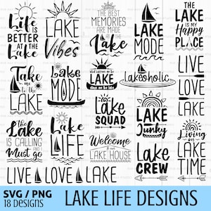 Paquete SVG de vida en el lago, SVG de camiseta del lago, SVG de barco, SVG de campamento, SVG de playa, SVG de verano, SVG de vagabundo del lago, SVG de vibraciones de verano, SVG de vacaciones