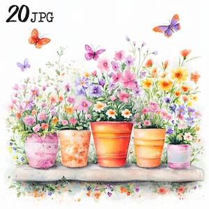 Whimsical Flower Clipart, Watercolor Flower Pot Clipart, Fantasy Junk Journal, Scrapbook, Crafts, Fantasy Printable, Digital Papercraft