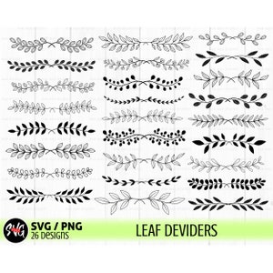 Leaf divider svg bundle, decorative border svg, floral border svg, text divider svg, floral frame svg, png
