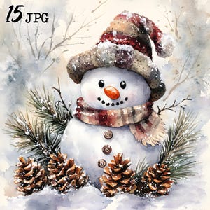 Vintage Snowman Clipart, Christmas Clipart, Christmas Card, Printable Watercolor, Papercraft, Junk Journal, Digital Craft, High-Quality JPGs