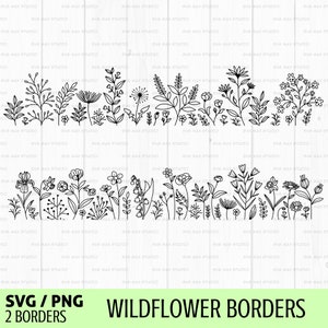 Bordure florale svg, svg de cadre floral, bordure de fleurs svg, svg de fleurs sauvages monogramme floral svg, svg dessinés à la main, svg floral