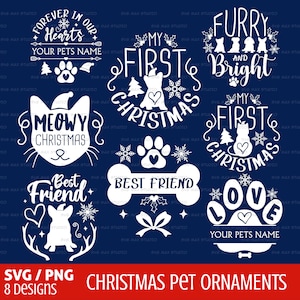 Pet christmas ornament svg bundle, christmas svg, pet monogram svg, round ornament, dog stocking, cut file files for cricut