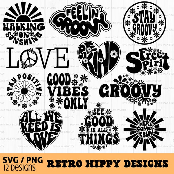 Retro svg bundle, hippie svg, groovy svg, motivational svg, inspirational svg, good vibes svg, be kind svg, boho svg