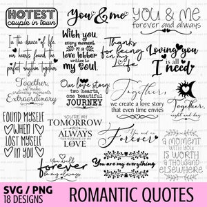 Pacchetto SVG di citazioni romantiche, segno romantico svg, segno d'amore svg, coppie svg, matrimonio svg, citazioni d'amore per la camera da letto svg, ti amo svg, matrimonio