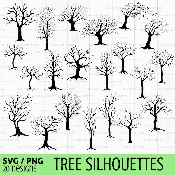 Tree svg bundle, woodland svg, png, forest svg bundle, camping svg, bare tree svg, tree branch svg, cut file for cricut and silhouette