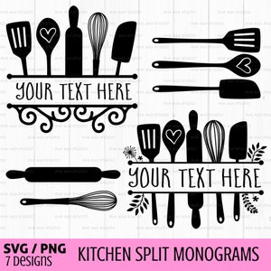 Kitchen split frame svg, split monogram svg, kitchen sign svg, cooking svg, Flourish Kitchen svg, baking svg, cut file for cricut