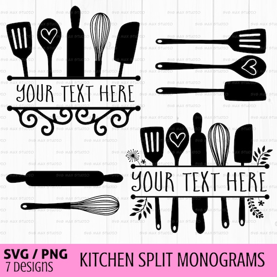 Kitchen split frame svg, split monogram svg, kitchen sign svg, cooking svg, Flourish Kitchen svg, baking svg, cut file for cricut