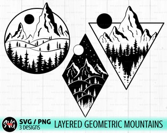 Geometric mountain svg bundle, mountains svg, mountain scene svg, landscape svg, wall art, nature svg,  adventure svg