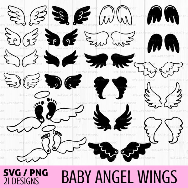 Baby angel wings svg bundle, newborn girl svg, angel wings cut file svg, baby girl svg, new baby svg, wing shapes svg, toddler svg