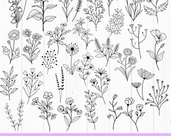 Wildflower svg bundle, floral svg, flower svg, Botanical Clipart, field plants svg, nature svg, hand drawn flowers svg