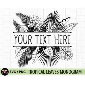 Borda floral svg, moldura tropical svg, moldura floral svg, moldura de folha svg, monograma dividido svg, floral svg